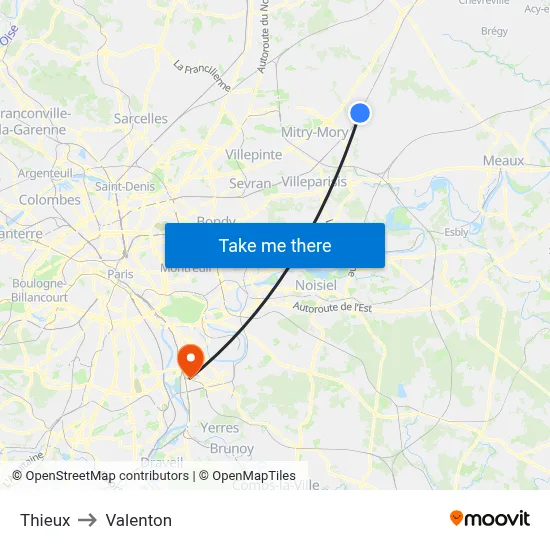 Thieux to Valenton map