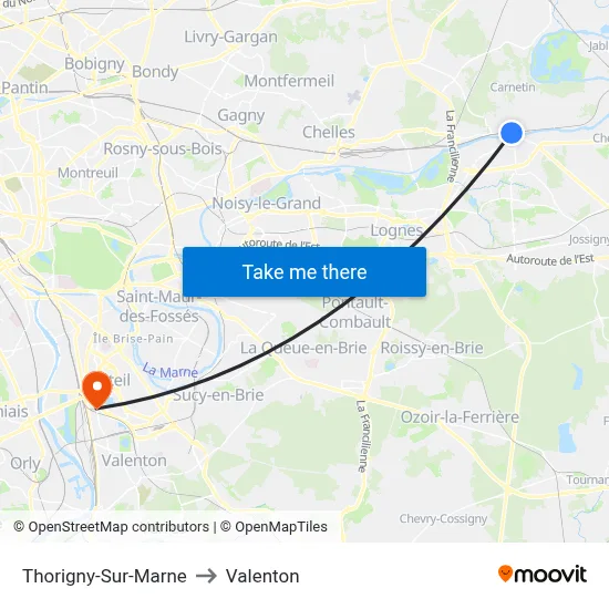 Thorigny-Sur-Marne to Valenton map