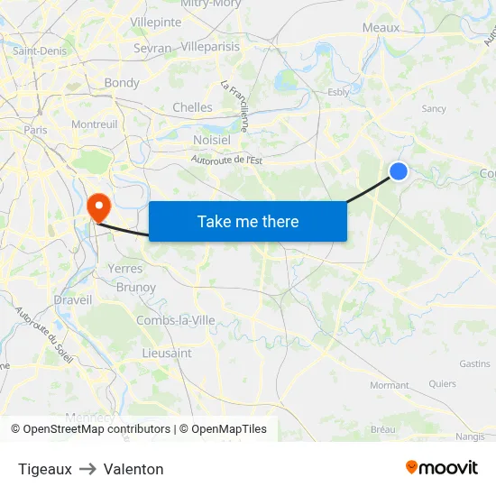 Tigeaux to Valenton map