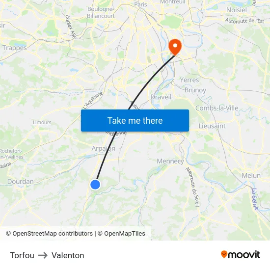 Torfou to Valenton map