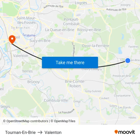 Tournan-En-Brie to Valenton map