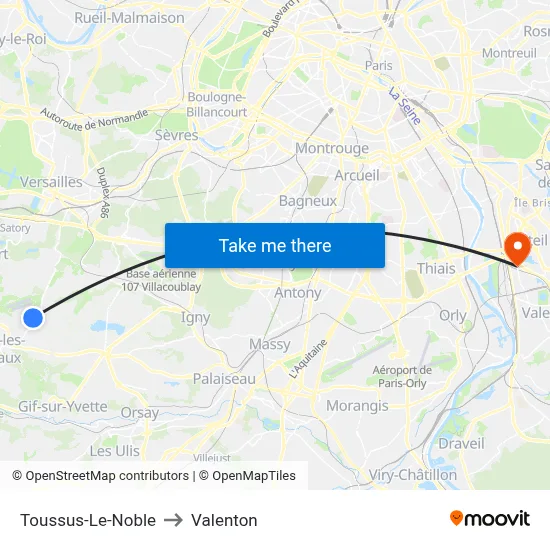 Toussus-Le-Noble to Valenton map