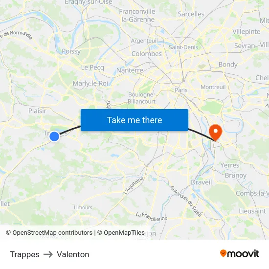 Trappes to Valenton map