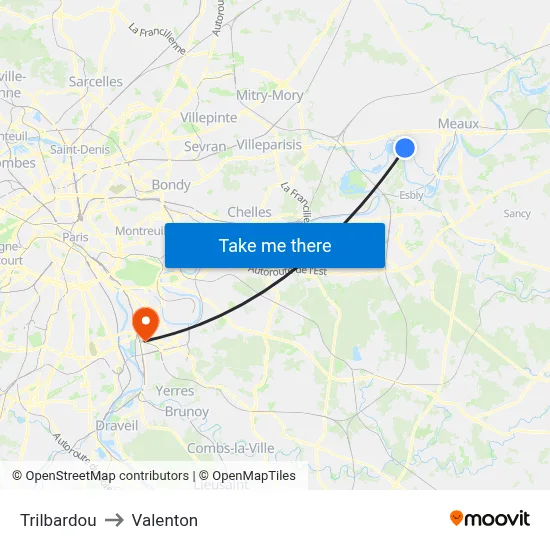 Trilbardou to Valenton map