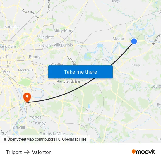 Trilport to Valenton map