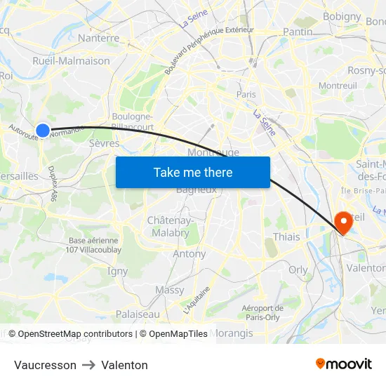 Vaucresson to Valenton map