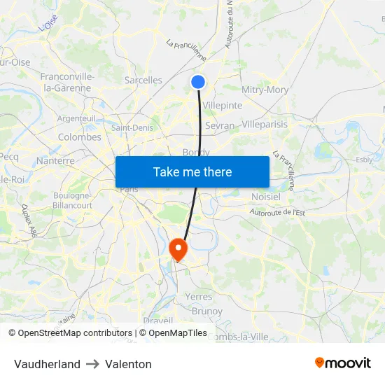 Vaudherland to Valenton map