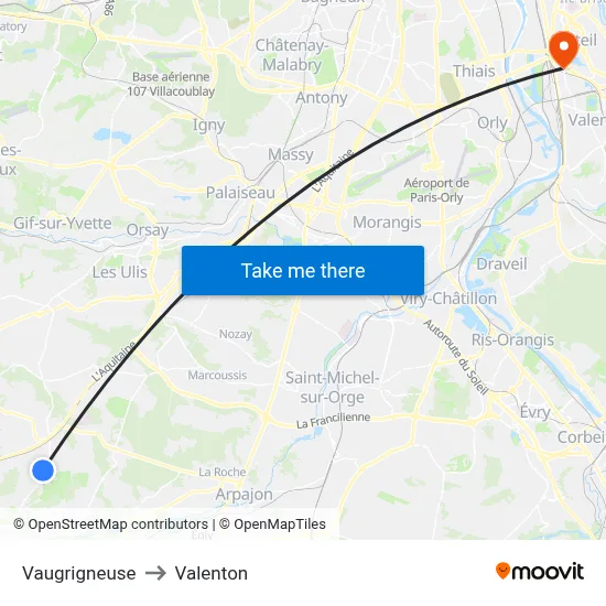 Vaugrigneuse to Valenton map