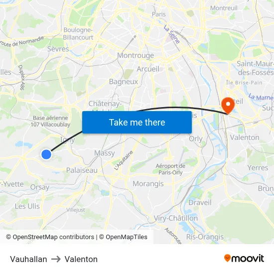 Vauhallan to Valenton map