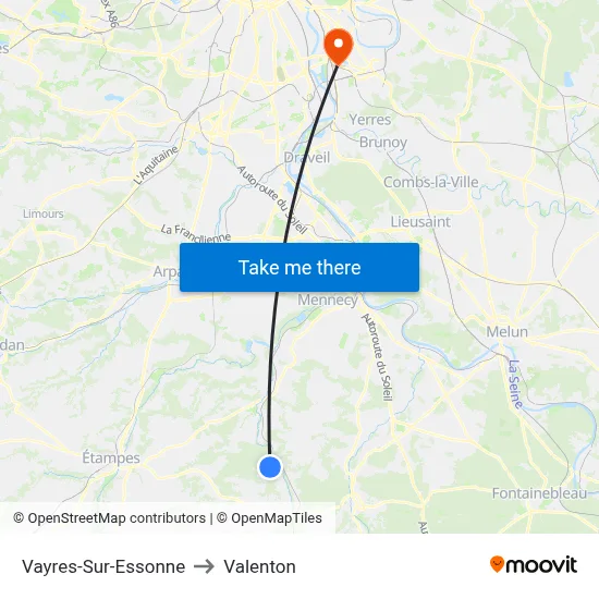 Vayres-Sur-Essonne to Valenton map