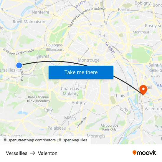 Versailles to Valenton map