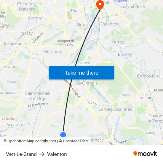 Vert-Le-Grand to Valenton map