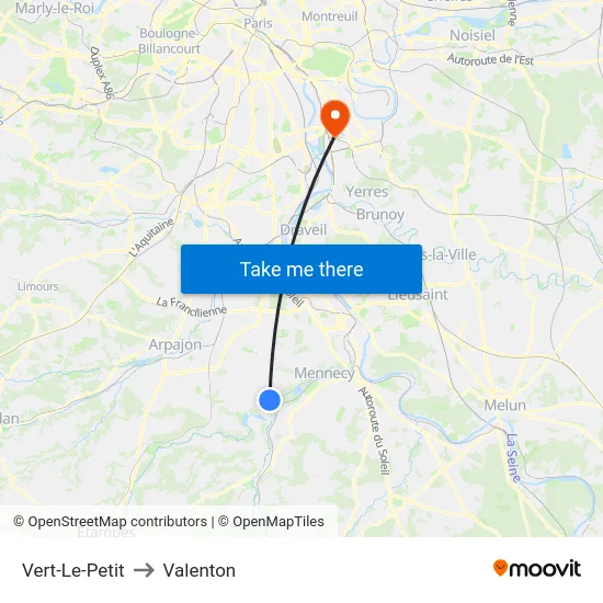 Vert-Le-Petit to Valenton map