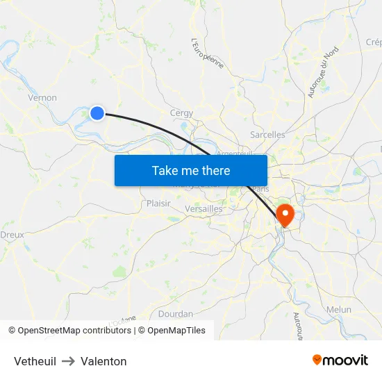 Vetheuil to Valenton map