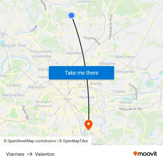 Viarmes to Valenton map