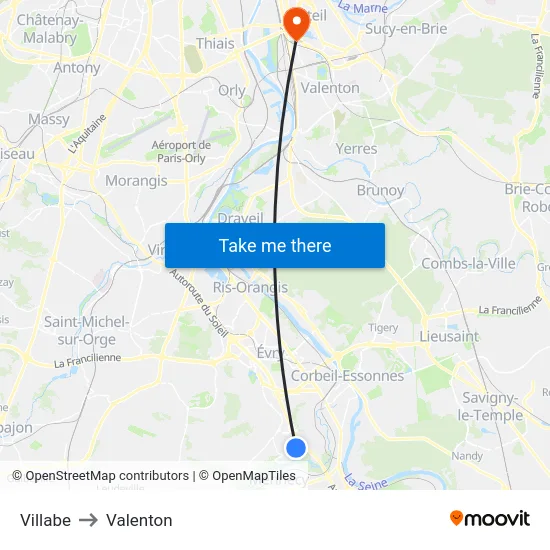 Villabe to Valenton map