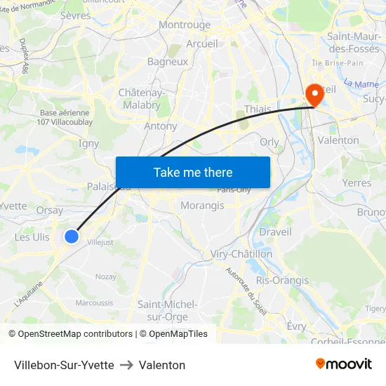Villebon-Sur-Yvette to Valenton map