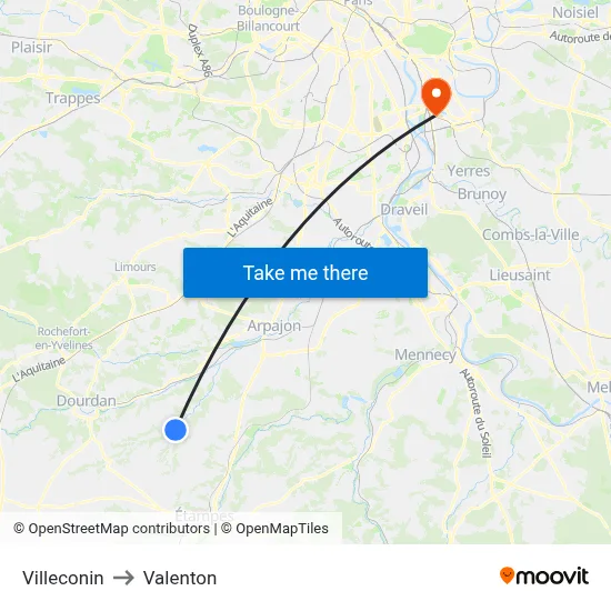 Villeconin to Valenton map