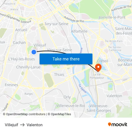 Villejuif to Valenton map