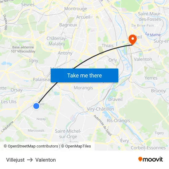 Villejust to Valenton map