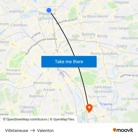 Villetaneuse to Valenton map