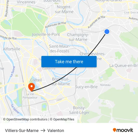 Villiers-Sur-Marne to Valenton map