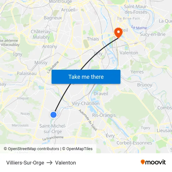 Villiers-Sur-Orge to Valenton map