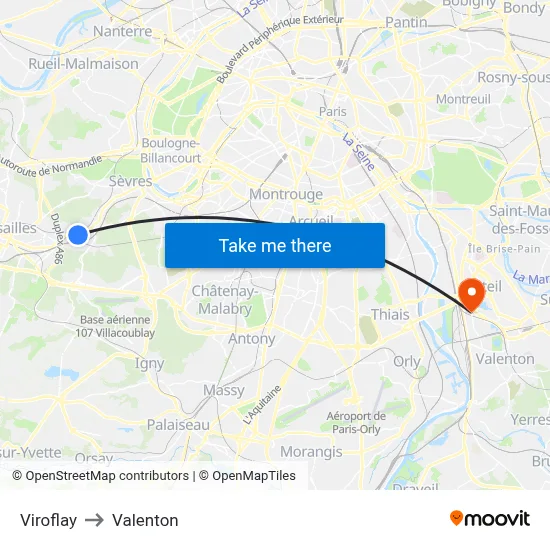 Viroflay to Valenton map