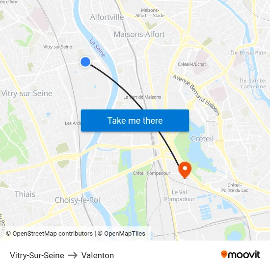 Vitry-Sur-Seine to Valenton map