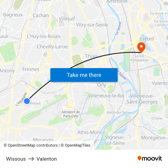 Wissous to Valenton map