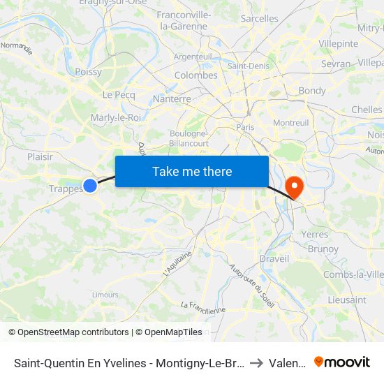 Saint-Quentin En Yvelines - Montigny-Le-Bretonneux to Valenton map