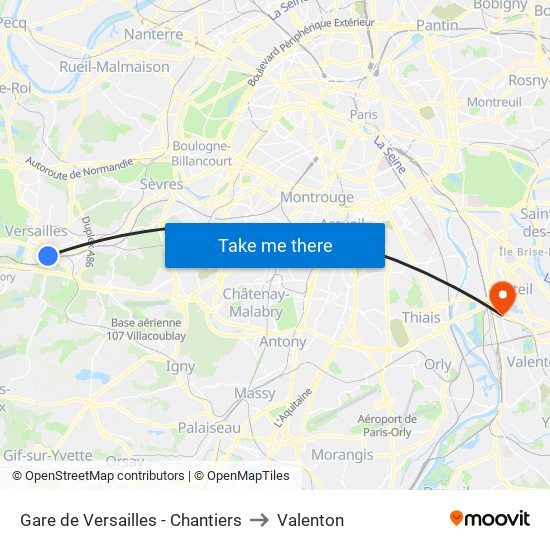 Gare de Versailles - Chantiers to Valenton map