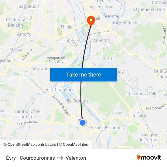 Évry - Courcouronnes to Valenton map