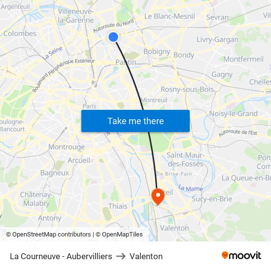 La Courneuve - Aubervilliers to Valenton map