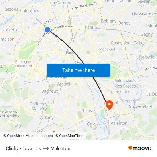 Clichy - Levallois to Valenton map