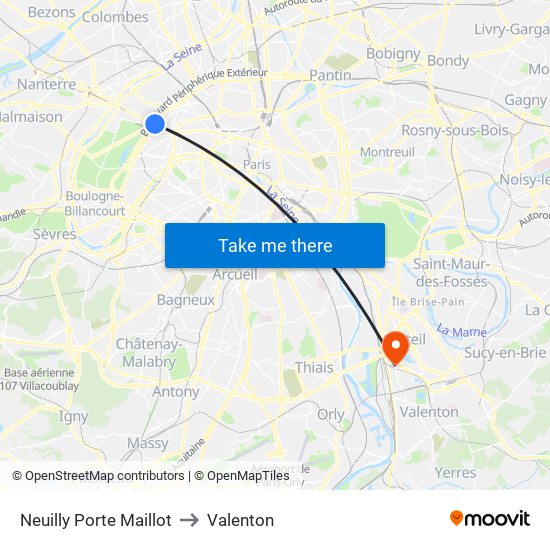 Neuilly Porte Maillot to Valenton map