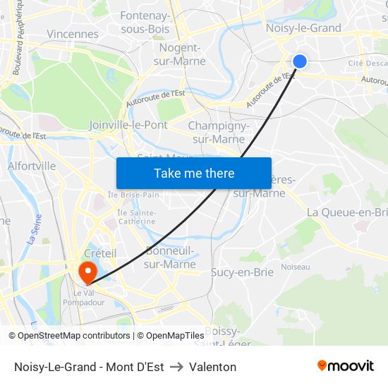 Noisy-Le-Grand - Mont D'Est to Valenton map