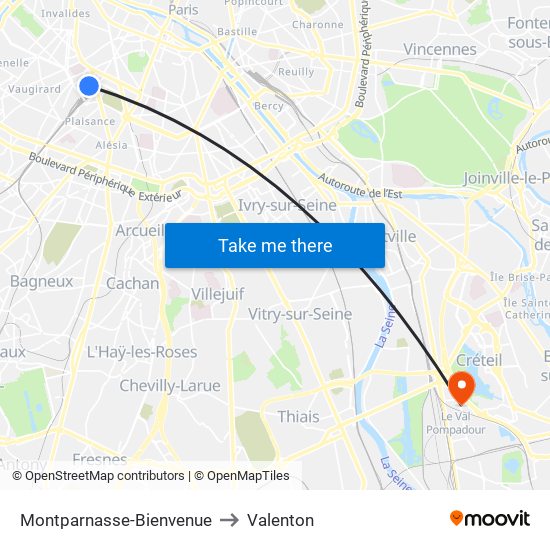 Montparnasse-Bienvenue to Valenton map
