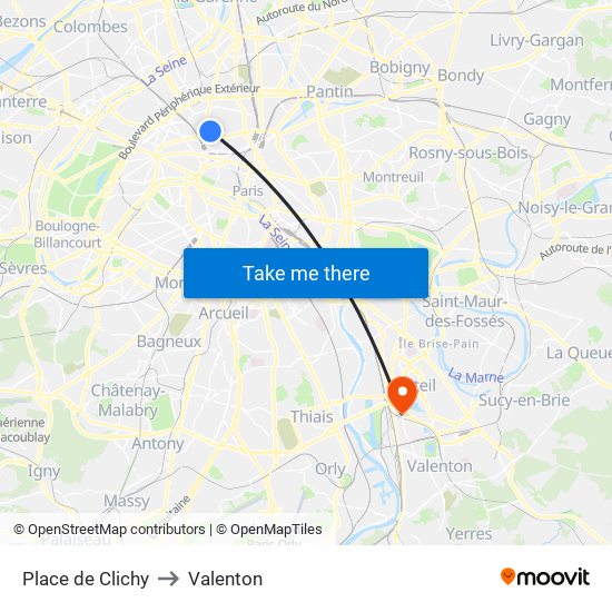 Place de Clichy to Valenton map