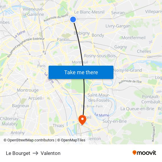 Le Bourget to Valenton map