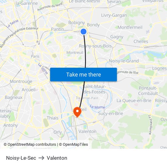 Noisy-Le-Sec to Valenton map