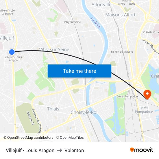 Villejuif - Louis Aragon to Valenton map