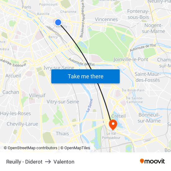 Reuilly - Diderot to Valenton map