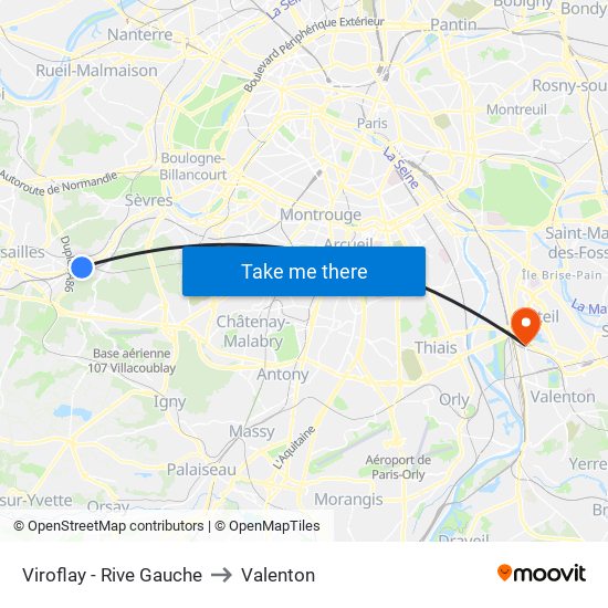 Viroflay - Rive Gauche to Valenton map
