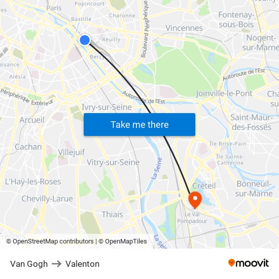 Van Gogh to Valenton map