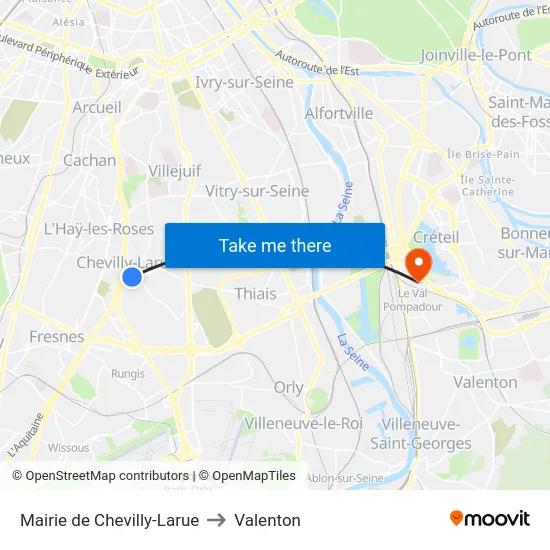 Mairie de Chevilly-Larue to Valenton map