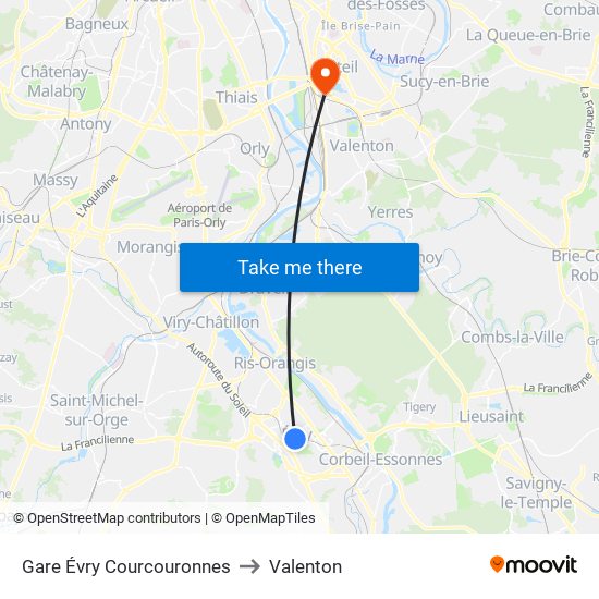 Gare Évry Courcouronnes to Valenton map