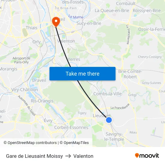 Gare de Lieusaint Moissy to Valenton map