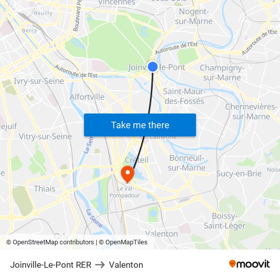 Joinville-Le-Pont RER to Valenton map