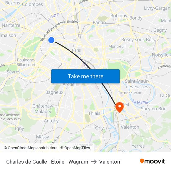 Charles de Gaulle - Étoile - Wagram to Valenton map
